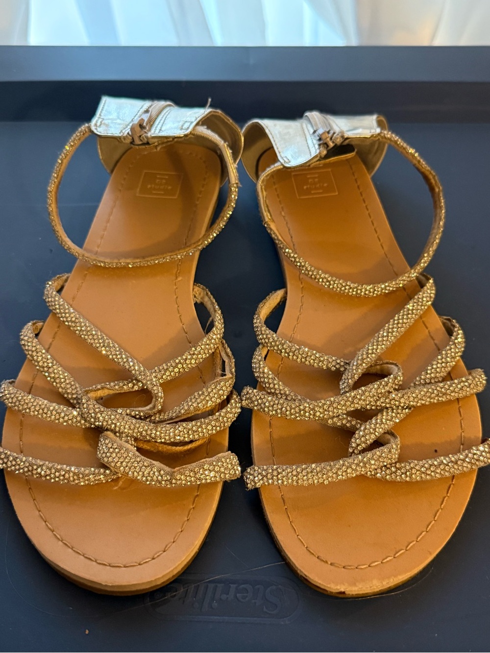 bp Gold Beaded Strappy Flat Sandals